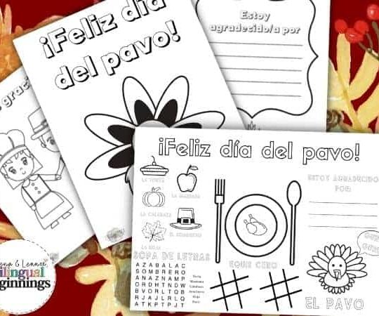 Thanksgiving printables in Spanish for Preschoolers. Coloring pages and placemat
