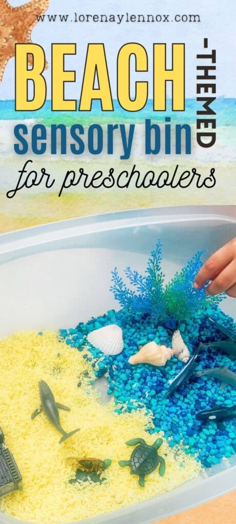 A tutorial on making a beach-themed and ocean-themed sensory bin activity for toddlers and preschoolers.