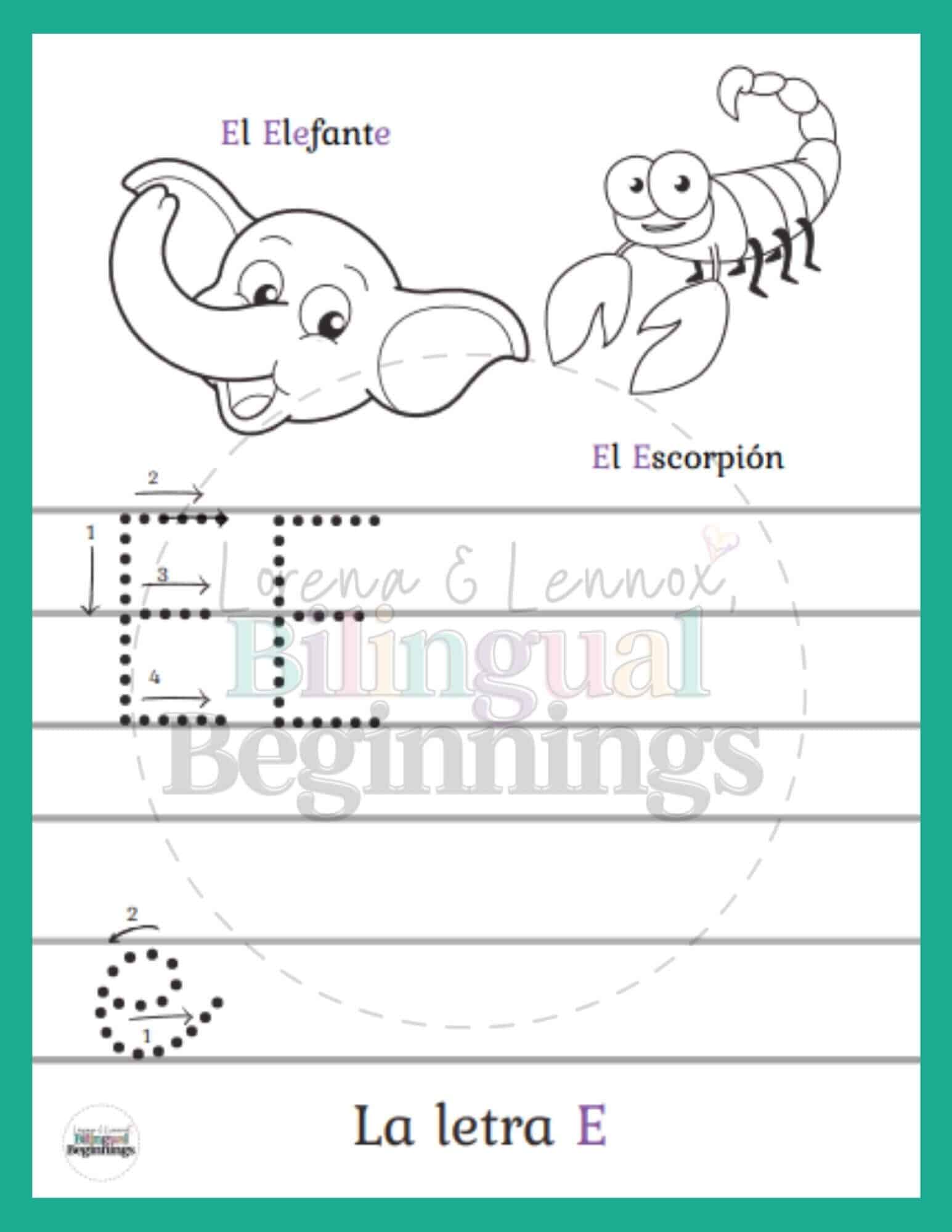 Free Letter E Printabes in Spanish