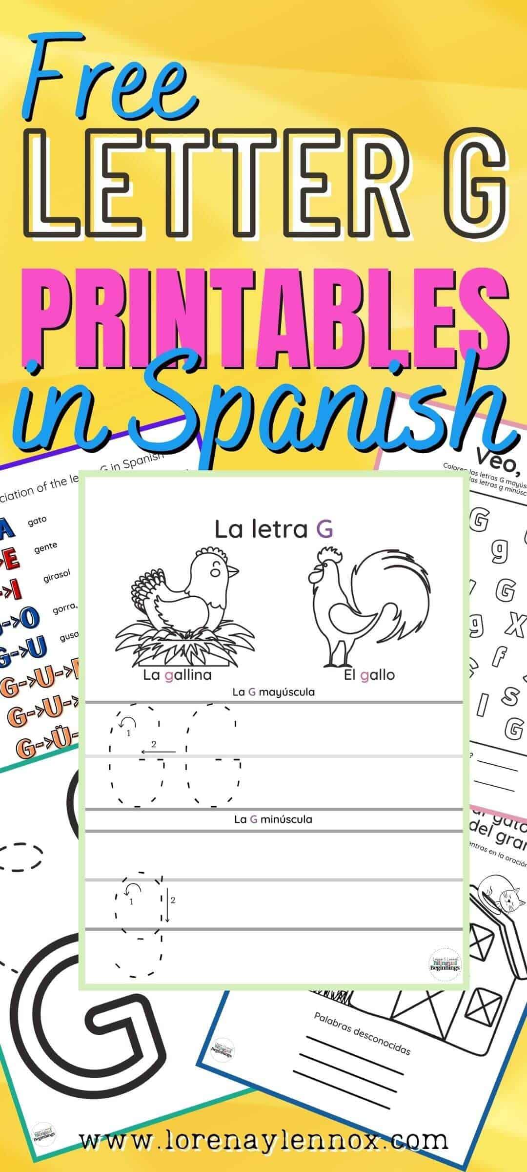 five    FREE letter G printable activities in Spanish    for children ages 3-6. These activities are perfect for the classroom or for fun at home! You can subscribe to get your FREE printable activities at the end of this post!