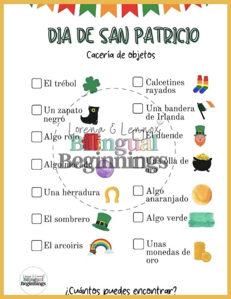 St. Patrick's Day Scavenger Hunt in Spanish