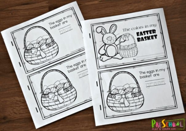 8. Easter Printables Color Words Reader - with Preschool Play & Learn“Practice color recognition and color words with this preschool easter worksheets that turns into a reader about colorful eggs in an Easter basket.”