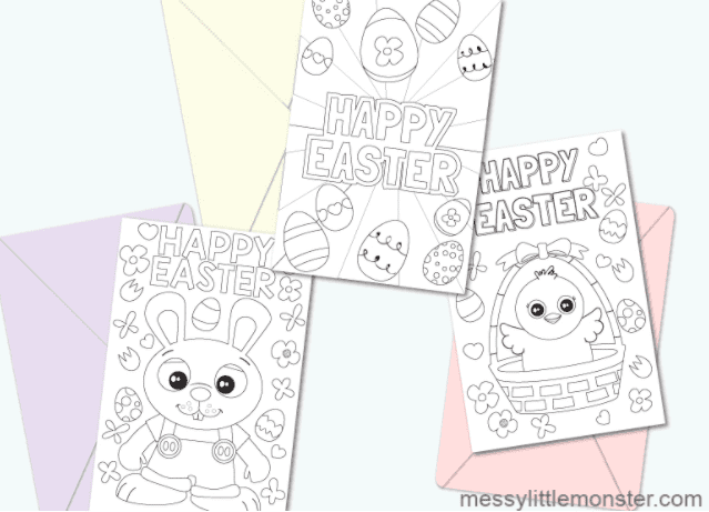 17. Printable Easter Cards - With: Messy Little Monster“Kids will love choosing one of the three Easter designs to colour and friends and family will be delighted to receive one of these cute Easter colouring cards.”