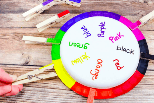 10. Rainbow Wheel Color Matching Game - By: The Soccer Mom Blog“This easy DIY color matching game for toddlers is a clever way to practice color recognition and words, and it’s adaptable to different ages and skill levels!”