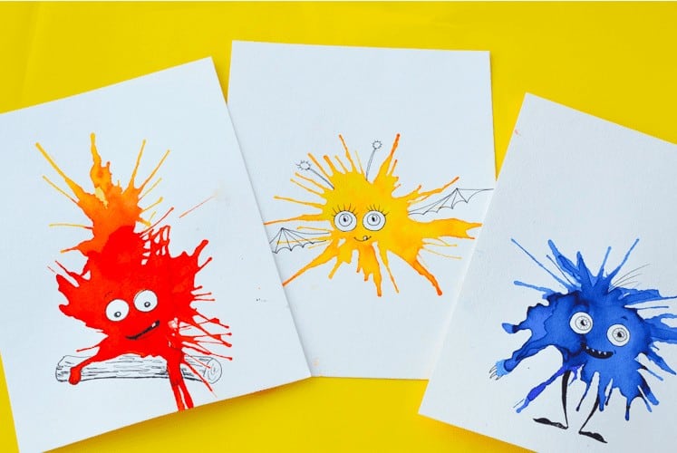 Friendly Monster Watercolour Blow Art - By Adventure in a Box