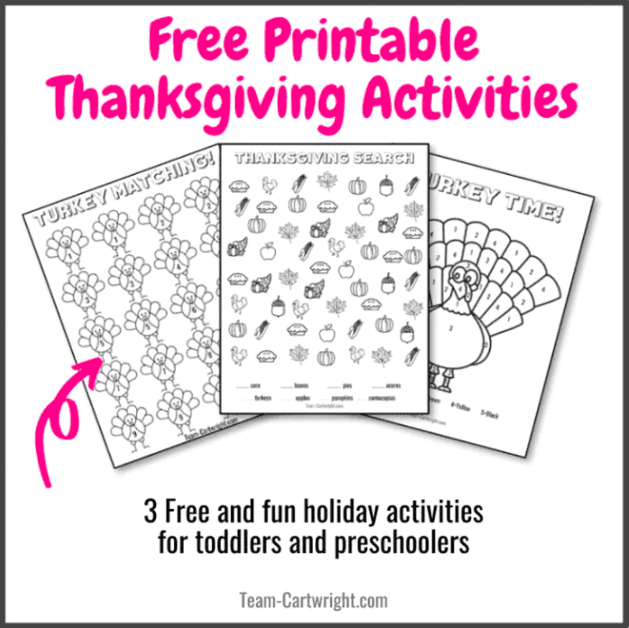 2. Thanksgiving Free Printables: Learning Activities for Preschool and Toddlers - with Team Cartwright“Celebrate Thanksgiving with these fun and free activities! Free printable color by number, number matching, and more!”