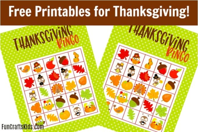 Thanksgiving Bingo Worksheet for Preschoolers