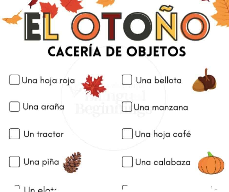 Fall Scavenger hunt in Spanish