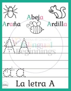 Free Letter A printables in Spanish