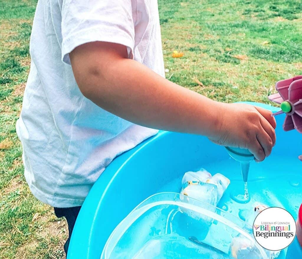 Disney In Ice Escape Water Table Activity for Toddlers  In this activity, your toddler will learn the science of ice and how warm water will melt the ice. If you have an impatient toddler like myself, he will try lots of methods to break his Disney friends out as quick as possible. #stempreschoolactivities #finemotoractivitiesforkids #finemotoractivities #sensoryactivities #stemactivities #stemactivitiesfortoddlers #watertableactivities