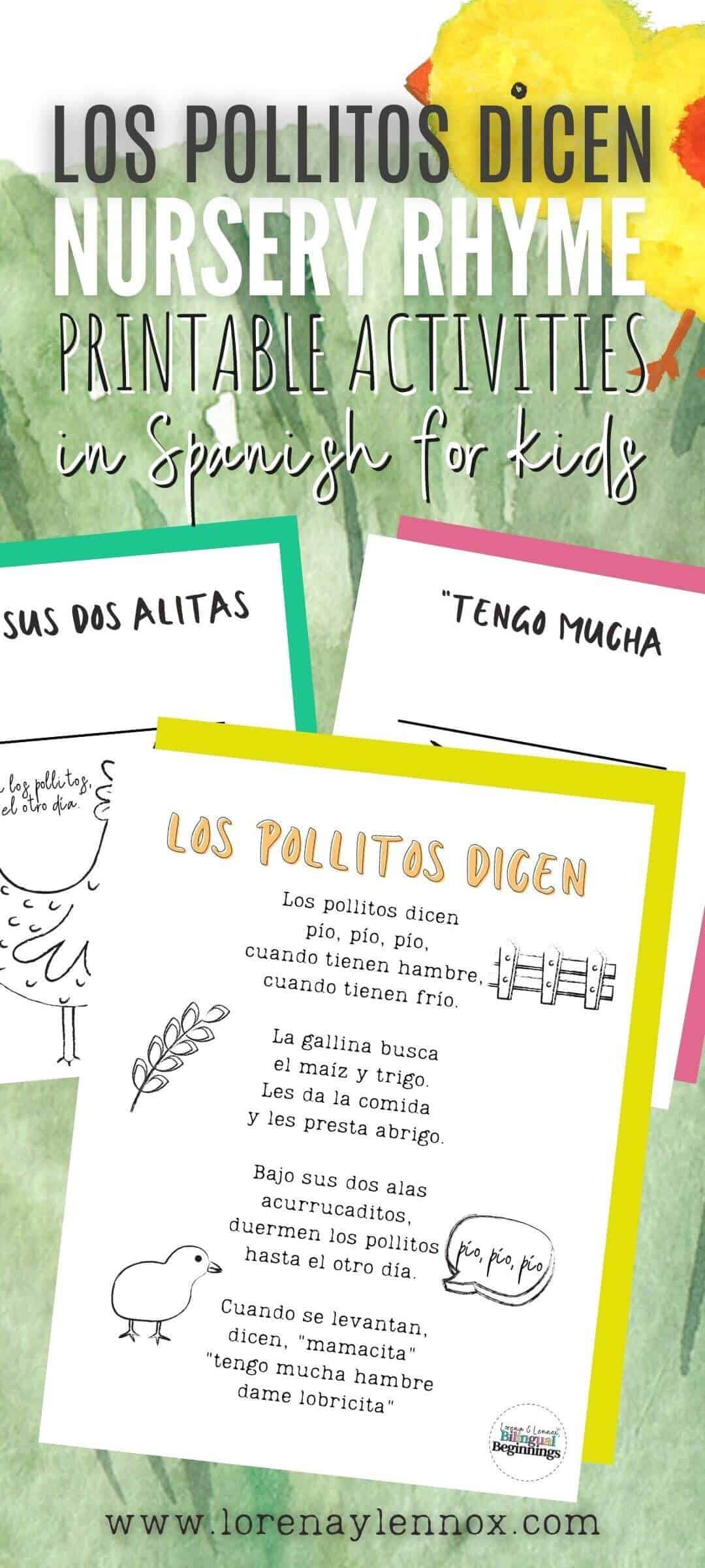 "Los pollitos dicen" printable pdf activities in Spanish