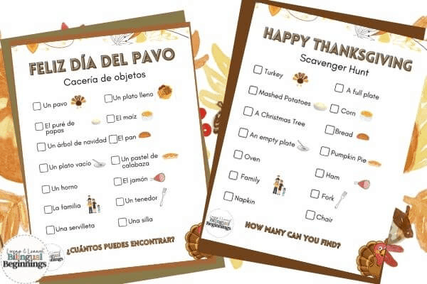 Thanksgiving scavenger hunt in Spanish and English