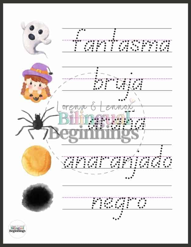 Two Halloween word tracing worksheets in Spanish for preschoolers and kindergarteners This is a great literacy activity for beginner writers.