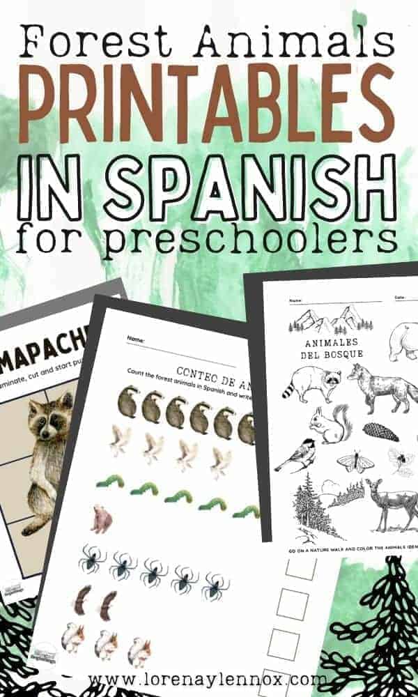 Forst Animal Printable PDF Activity Worksheets in Spanish for Preschoolers