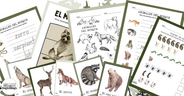 Forest Animal Printable PDF Worksheet Activities in Spanish for Preschoolers