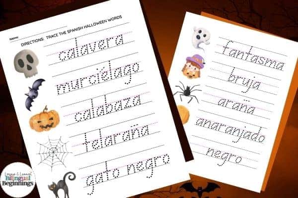 Two Halloween word tracing worksheets in Spanish for preschoolers and kindergarteners This is a great literacy activity for beginner writers.