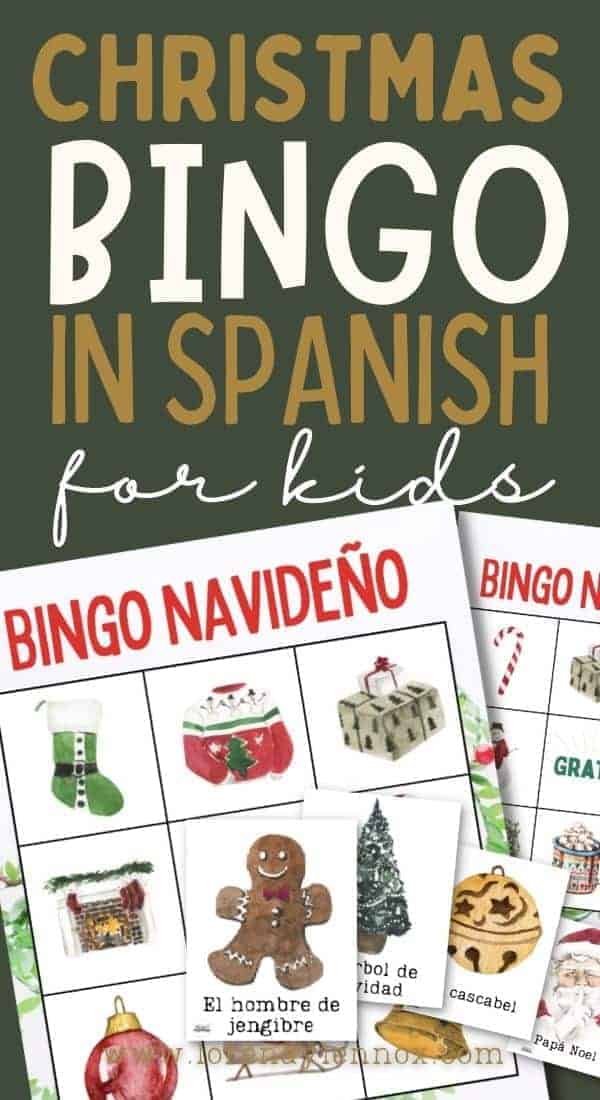 A print out Christmas vocabulary Bingo Set Game in Spanish