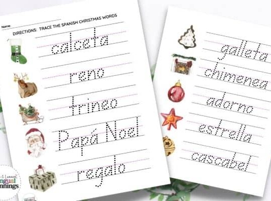 Free Printable Christmas Word Tracing Worksheets in Spanish