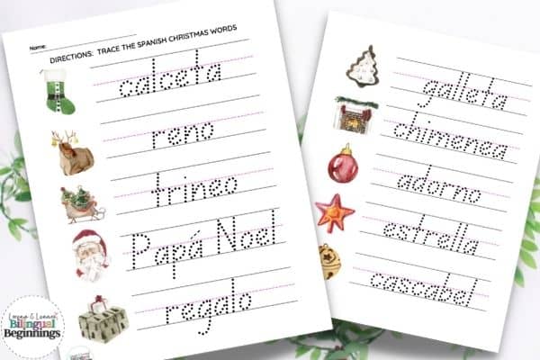 Free Printable Christmas Word Tracing Worksheets in Spanish