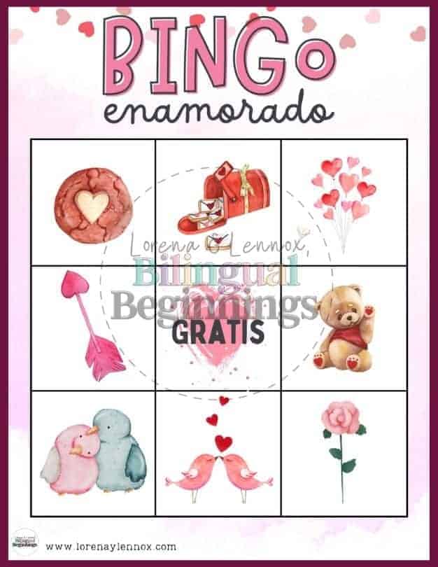 Valentine's Day Bingo in Spanish Flashcard - Bingo Sheet