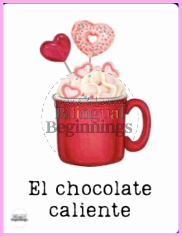 Valentine's Day Bingo in Spanish Flashcard- el chocolate- caliente