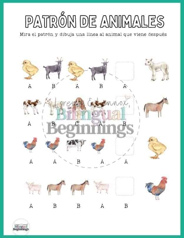 Farm Animal Worksheet Printables in Spanish for Preschoolers to use at home or in the classroom