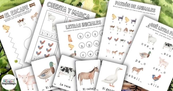 Farm Animal Worksheet Printables in Spanish for Preschoolers to use at home or in the classroom