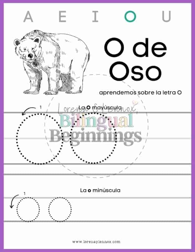 Letter O printables in Spanish