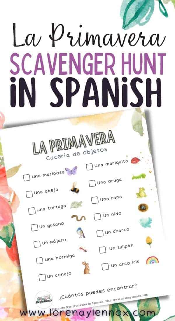 An Outdoor Nature Spring Scavenger Hunt in Spanish