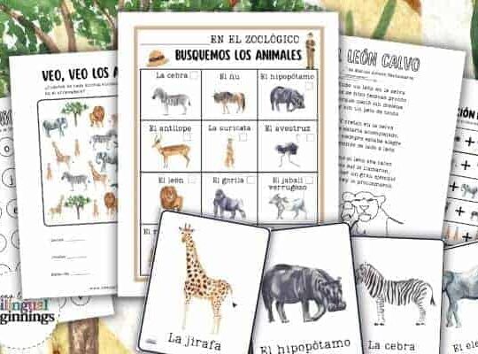 Zoo Animal Printables Worksheets in Spanish for Preschoolers