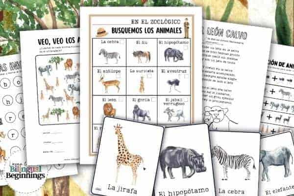 Zoo Animal Printables Worksheets in Spanish for Preschoolers