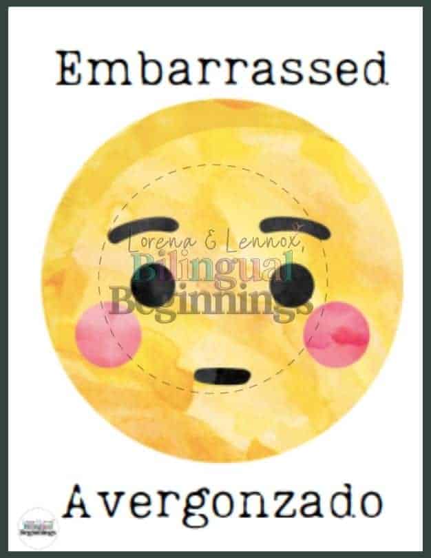 Bilingual Spanish/English Emotion Flashcards- Embarrassed/ Avergonzado