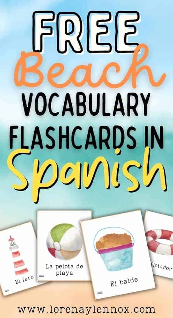 Beach Vocabulary Flashcards in Spanish