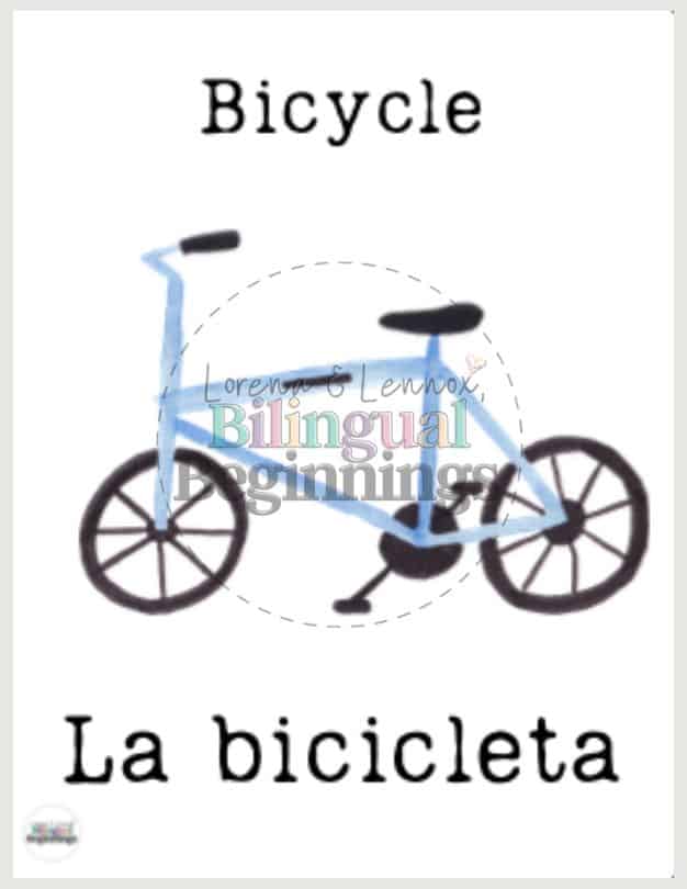 Transportation Vocabulary Flashcards in Spanish for Kids - La bicicleta — bicycle