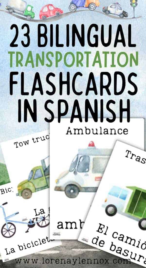Transportation Vocabulary Flashcards in Spanish for Kids