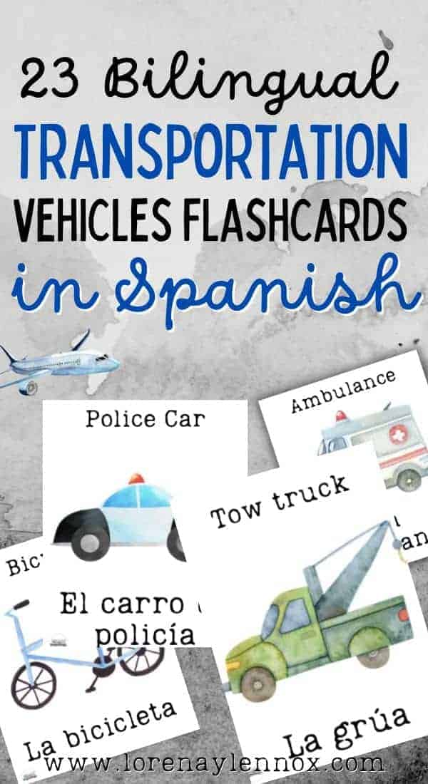 Transportation Vocabulary Flashcards in Spanish for Kids