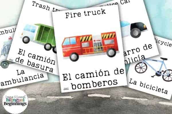 Transportation Vocabulary Flashcards in Spanish for Kids