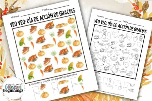 Free I Spy Thanksgiving Printables in Spanish