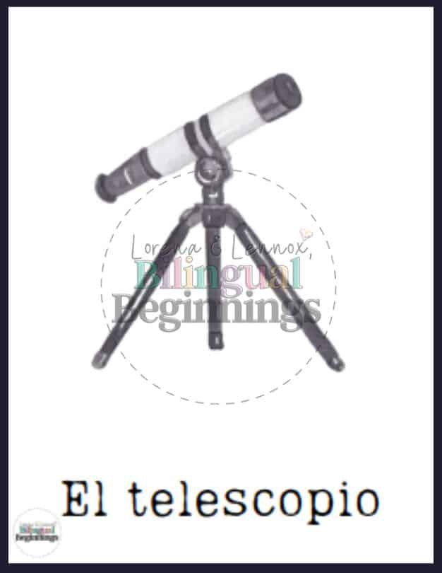 Space Flashcards in Spanish- El telescopio