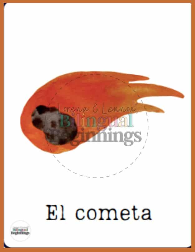 Space Flashcards in Spanish- El cometa