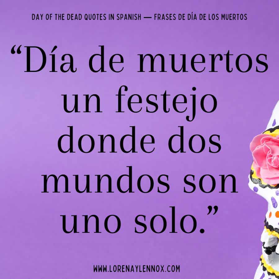 Day of the Dead quotes in Spanish: "Día de muertos un festejo donde dos mundos son uno solo."