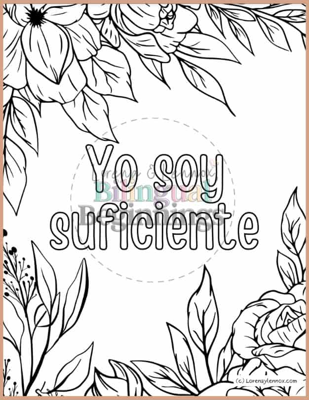 9 Positive Affirmations Coloring Pages in Spanish For Kids - Yo soy suficiente