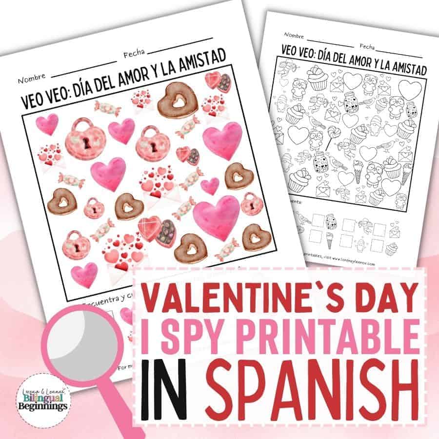 I Spy Valentine’s Day Worksheet in Spanish