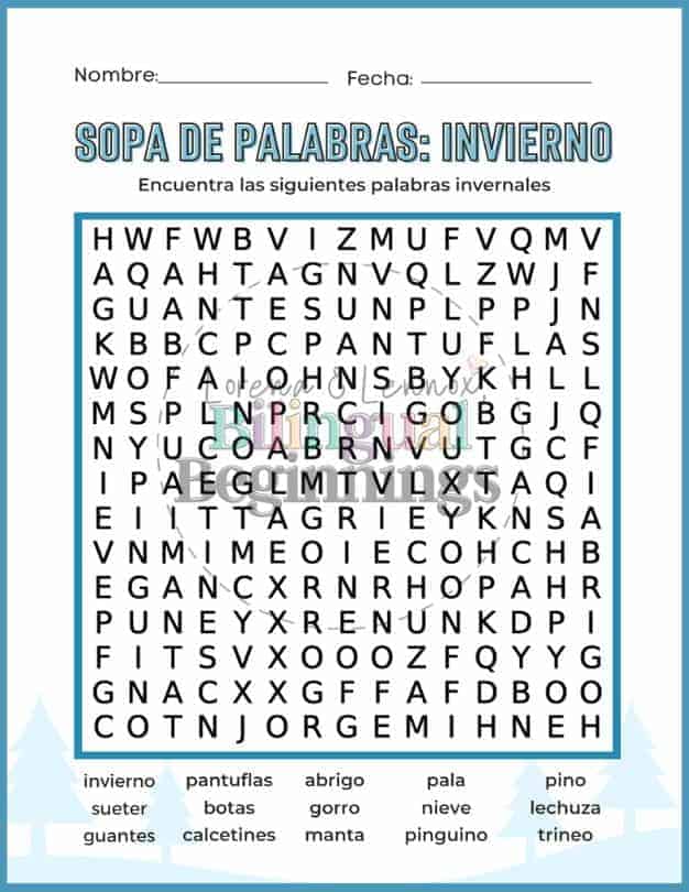 Winter Word Search Printable In Spanish [Free Printable]