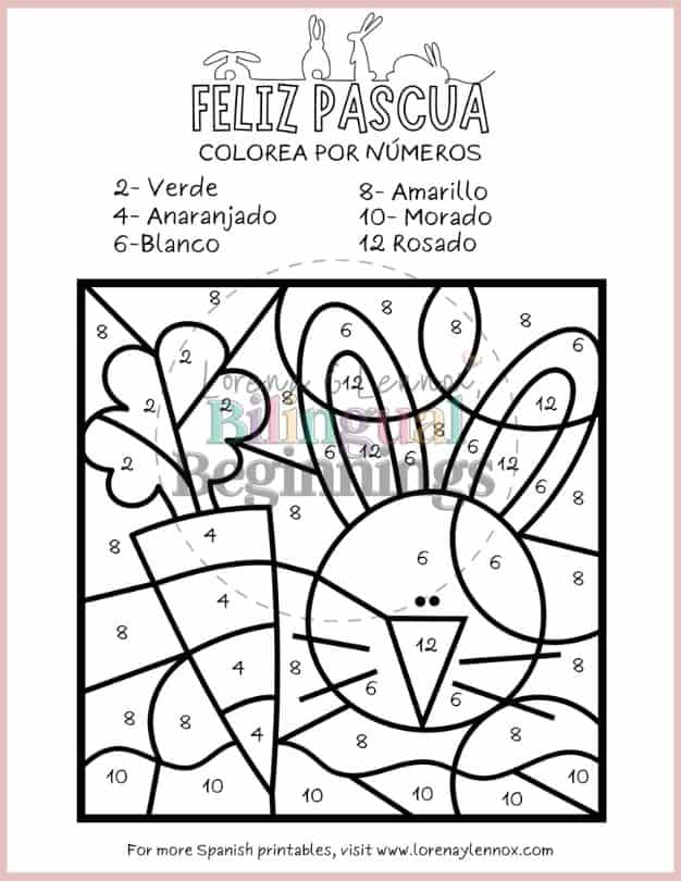 These kindergarten Easter color by number printable worksheets Spanish will be perfect for your Spanish classroom this Easter!