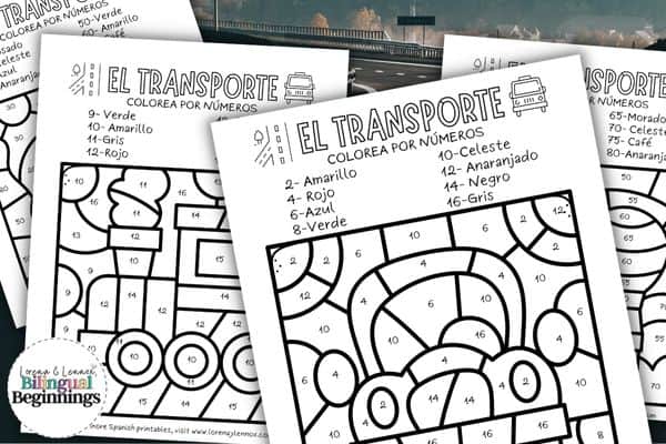 Transportation and Car Color By Numbers in Spanish