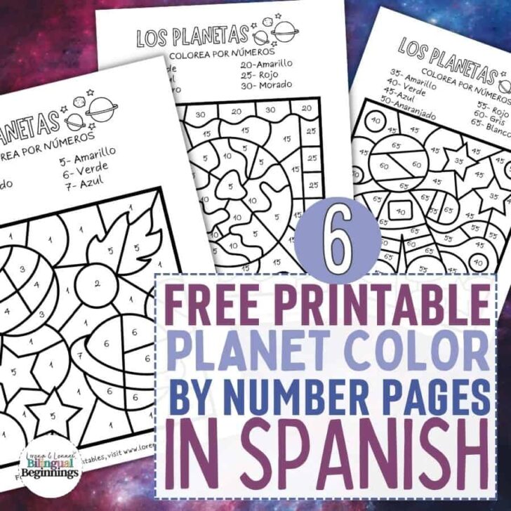 6 Free Printable Planet Color by Number Pages in Spanish