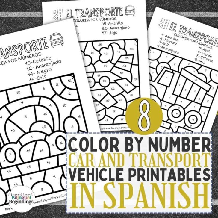 Transportation and Car Color By Numbers in Spanish