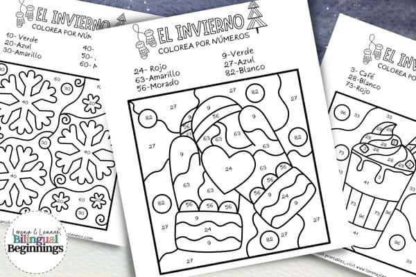 10 Free Printable Winter Color by Number Pages in Spanish