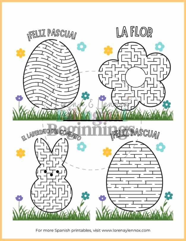 Easter Mazes Printables for Kids in Spanish